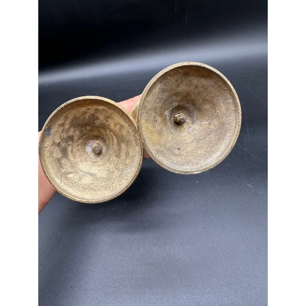 Vintage Brass Ribbon Candlestick Holders Pair Gold Taper Mid Century